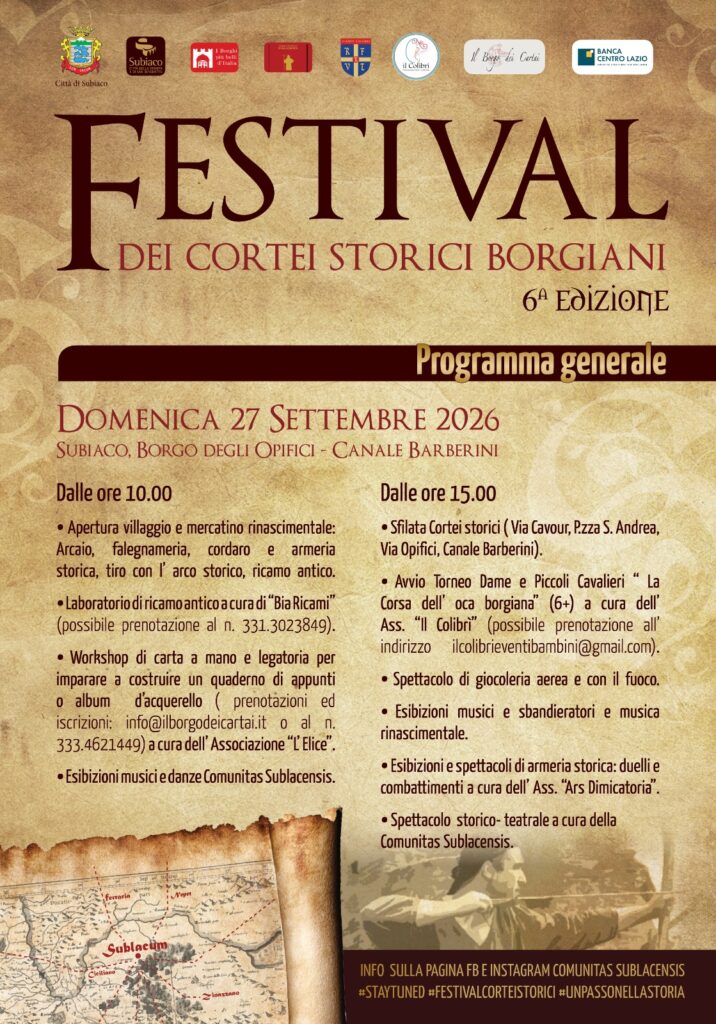 Festival Cortei Storici_Subiaco_27 sett 2026 - TG24.info